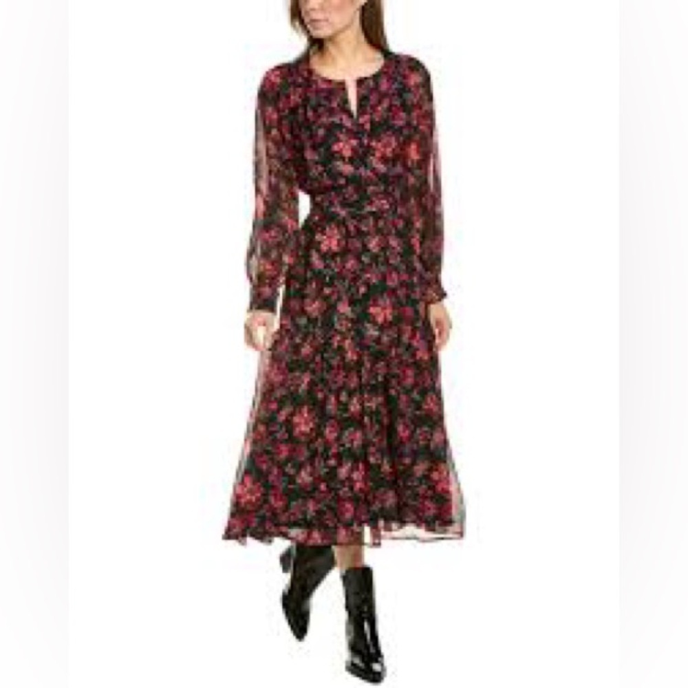 NWT Derek Lam 10 Crosby Tracy Black Floral Printed Midi Dress, Size 14